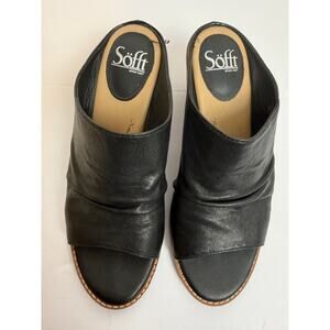 Sofft Black Leather Open Toe Wide Band Mule Comfort Sandal Size 8.5M